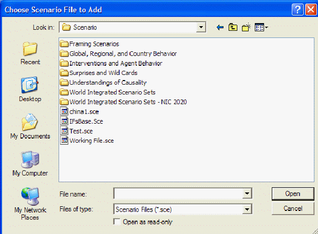 Scenario files menu